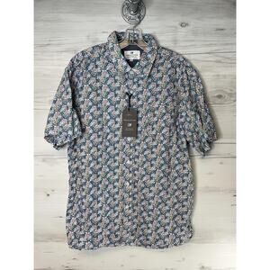 Thread & Cloth Shirt Mens XL Teal Floral Print 100% Cotton Short Sleeve Casual